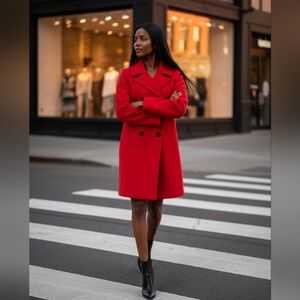 Red Wool Blend Pea Coat L ❤️